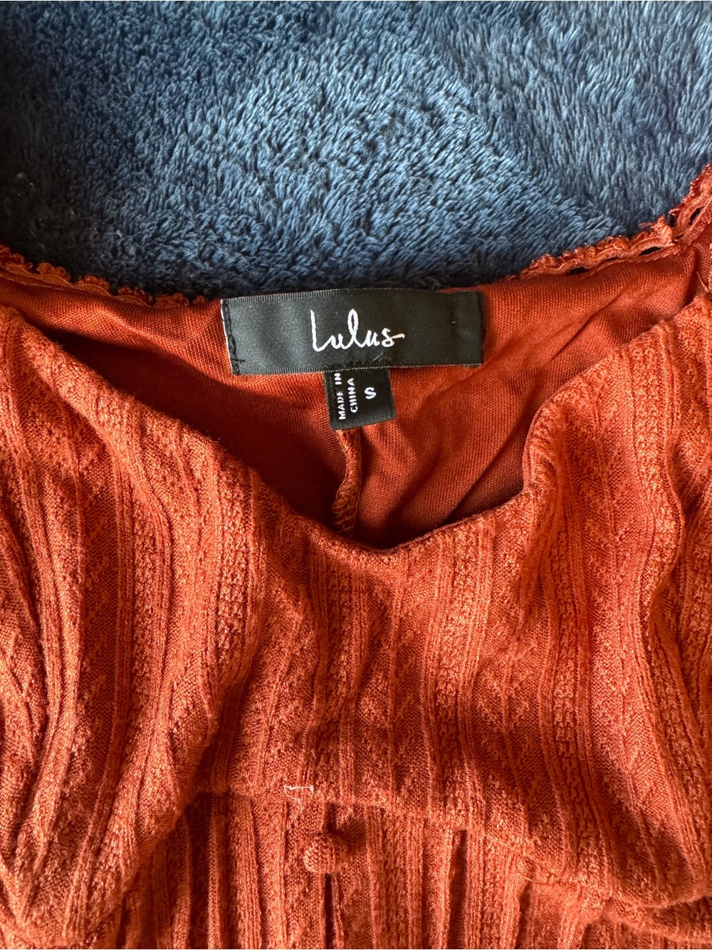 Lulu's Rust Ribbed Square-Neck Long-Sleeve Mini Dress - Picture 4 of 5
